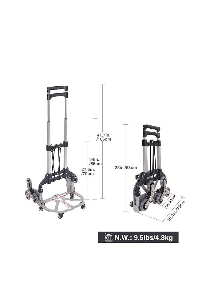 Robustline Stair Climbing Cart, Folding Hand Truck Dolly with 6 Crystal Wheels, Heavy Duty Luggage Trolley Cart for Moving and Shopping Use, 170lbs Weight Capacity