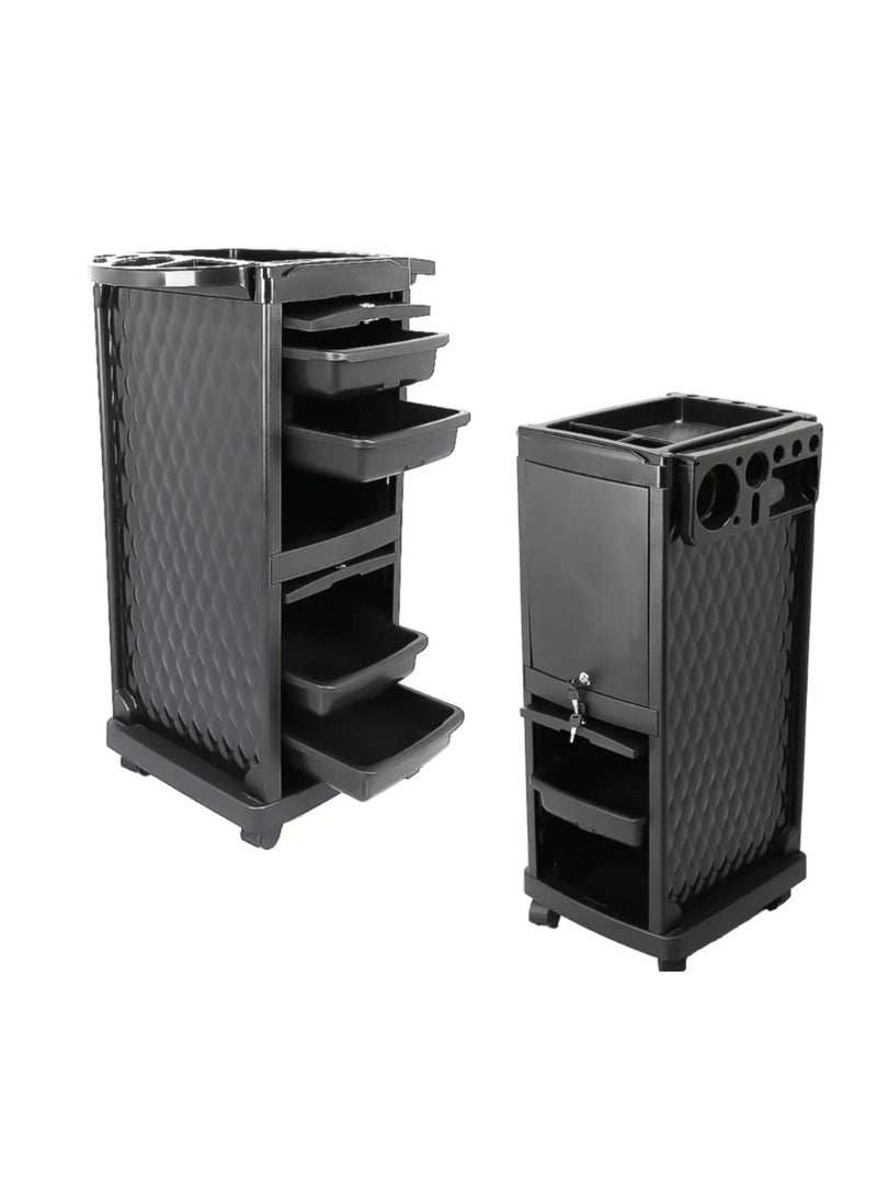 Professional Salon Lockable Rolling Trolley Cart, 4-Drawers Storage Cabinet for Spa Salon, Black