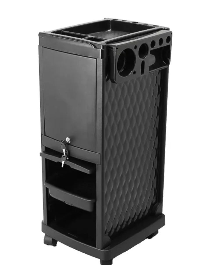 Professional Salon Lockable Rolling Trolley Cart, 4-Drawers Storage Cabinet for Spa Salon, Black