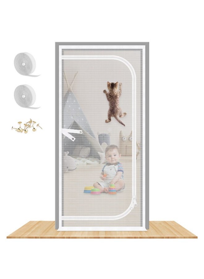 Reinforced Cat Screen Door, 38X83” Heavy Duty Pets Proof Screen Door with Two Way Zips, Prevent Dogs Cats Running Out from Home, Bedroom, Living Room, Kitchen Patio Door