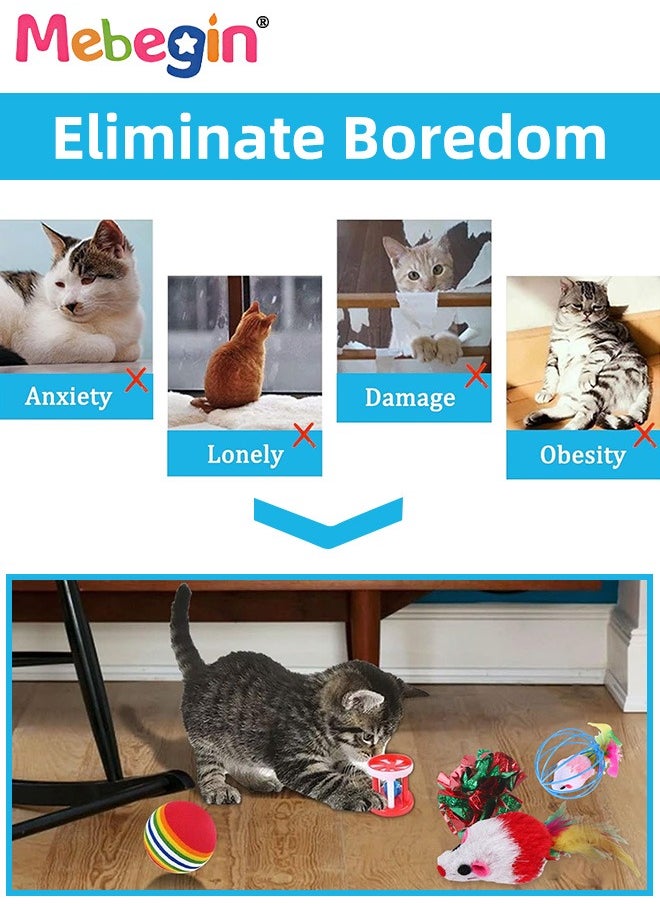 21PCS Cat Tunnel Set with Cat Teaser Stick, Cat Balls, Feather Toys and Other Cat toys, 4 Way Collapsible Cat Play Tunnel, Funny Interactive Cat Toys, Various Cat Enrichment Toys, Soft Safe Cat Toys