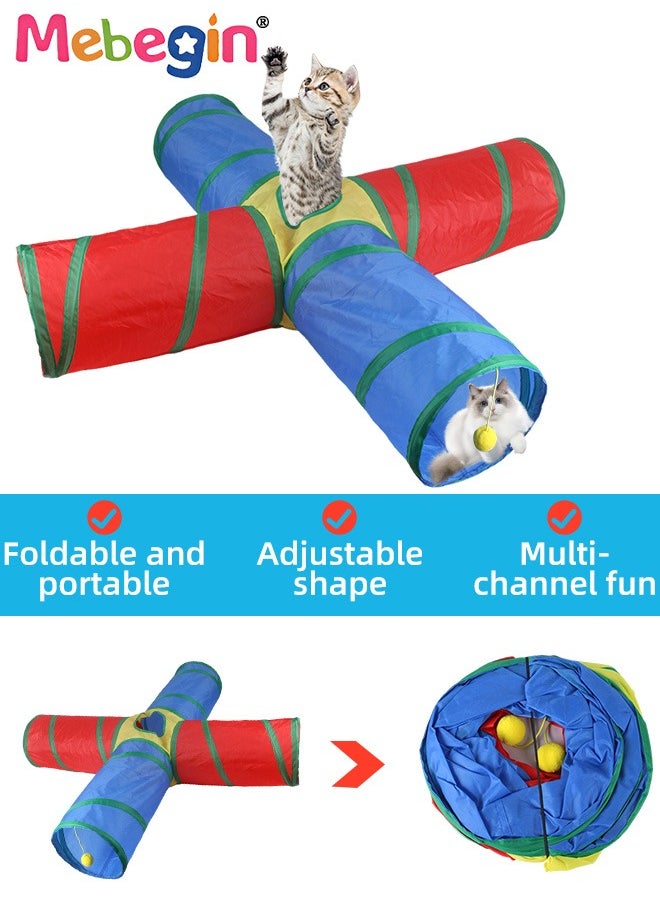 21PCS Cat Tunnel Set with Cat Teaser Stick, Cat Balls, Feather Toys and Other Cat toys, 4 Way Collapsible Cat Play Tunnel, Funny Interactive Cat Toys, Various Cat Enrichment Toys, Soft Safe Cat Toys