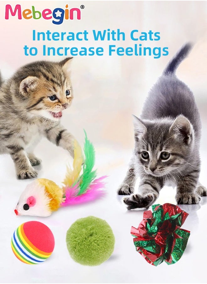 21PCS Cat Tunnel Set with Cat Teaser Stick, Cat Balls, Feather Toys and Other Cat toys, 4 Way Collapsible Cat Play Tunnel, Funny Interactive Cat Toys, Various Cat Enrichment Toys, Soft Safe Cat Toys