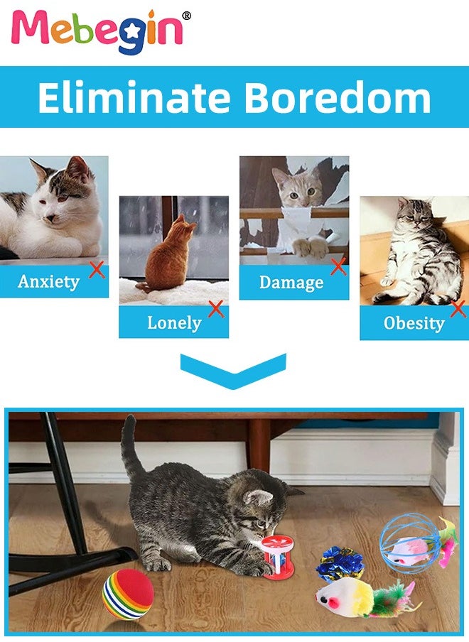 21PCS Cat Tunnel Set with Cat Teaser Stick, Cat Balls, Feather Toys and Other Cat toys, 3 Way Collapsible Cat Play Tunnel, Funny Interactive Cat Toys, Various Cat Enrichment Toys, Soft Safe Cat Toys