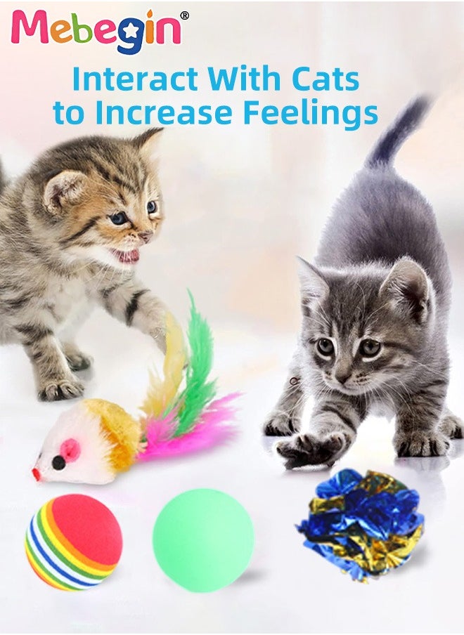 21PCS Cat Tunnel Set with Cat Teaser Stick, Cat Balls, Feather Toys and Other Cat toys, 3 Way Collapsible Cat Play Tunnel, Funny Interactive Cat Toys, Various Cat Enrichment Toys, Soft Safe Cat Toys