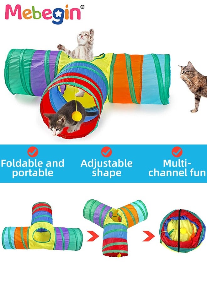 21PCS Cat Tunnel Set with Cat Teaser Stick, Cat Balls, Feather Toys and Other Cat toys, 3 Way Collapsible Cat Play Tunnel, Funny Interactive Cat Toys, Various Cat Enrichment Toys, Soft Safe Cat Toys