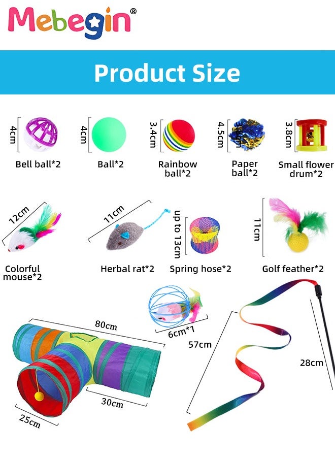 21PCS Cat Tunnel Set with Cat Teaser Stick, Cat Balls, Feather Toys and Other Cat toys, 3 Way Collapsible Cat Play Tunnel, Funny Interactive Cat Toys, Various Cat Enrichment Toys, Soft Safe Cat Toys