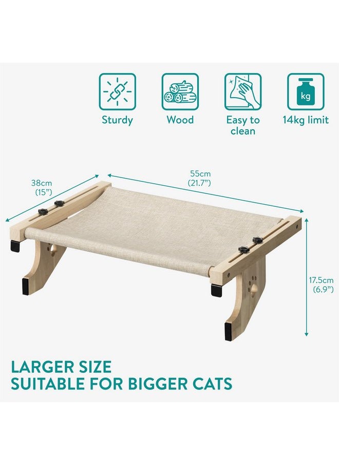 Navaris Cat Window Perch for Large Cats - Heavy Duty Wooden Cat Window Hammock, Cat Window Seat for Indoor Cats, Cat Window Shelf, Cat Bed for Window Sill, Bedside, Drawer, and Other Furnitures