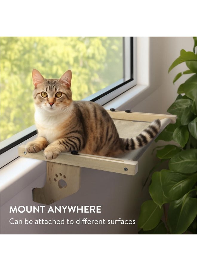Navaris Cat Window Perch for Large Cats - Heavy Duty Wooden Cat Window Hammock, Cat Window Seat for Indoor Cats, Cat Window Shelf, Cat Bed for Window Sill, Bedside, Drawer, and Other Furnitures