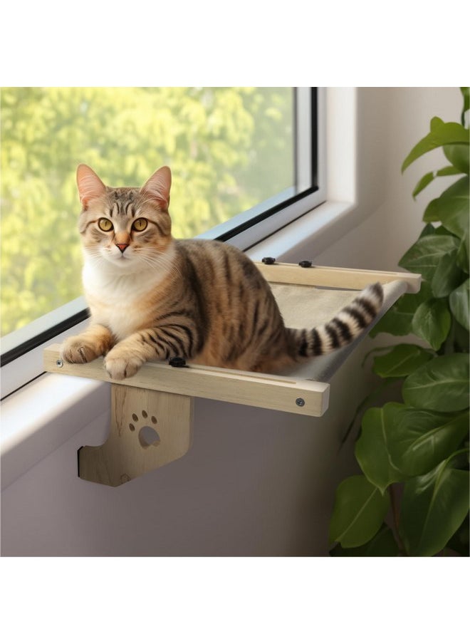 Navaris Cat Window Perch for Large Cats - Heavy Duty Wooden Cat Window Hammock, Cat Window Seat for Indoor Cats, Cat Window Shelf, Cat Bed for Window Sill, Bedside, Drawer, and Other Furnitures