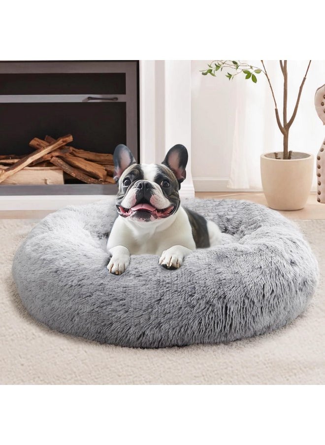 JOLLYVOGUE Donut Dog Bed, Comfort Round Dog Bed, Anti-Anxiety Calming Cuddler Dog & Cat Bed, Fluffy Faux Fur Cushion Bed for Small Medium Dogs and Cats, 20