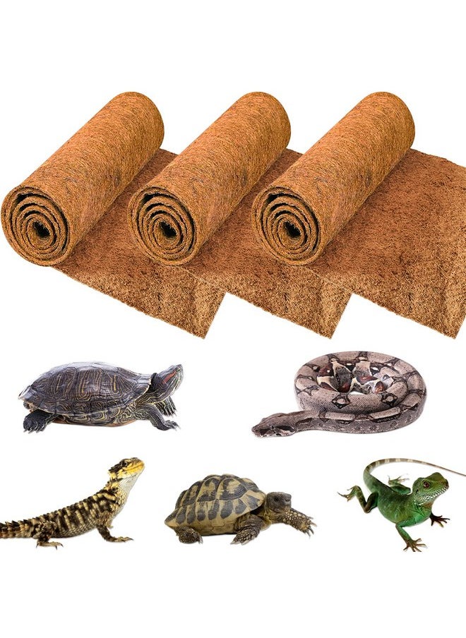 ZeeDix 3 Pieces Coconut Fiber Reptile Substrate Mat, 12 x 20 inches Natural Coco Mat Reptile Carpet Coco Fiber Liner Turtle Bedding Reptile Terrarium Liner for Lizard Snake Turtle Gecko Bearded Dragon