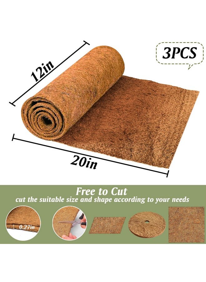 ZeeDix 3 Pieces Coconut Fiber Reptile Substrate Mat, 12 x 20 inches Natural Coco Mat Reptile Carpet Coco Fiber Liner Turtle Bedding Reptile Terrarium Liner for Lizard Snake Turtle Gecko Bearded Dragon