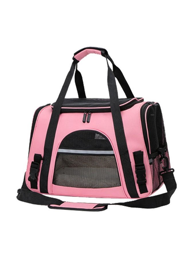 Pet Travel Carrier for Cats Dogs Puppies Bunny Breathable Mesh Foldable Pet Soft-Sided Carrier with Zippers and Strip Pet Bag for Car Plane Trains Traveling (Pink)