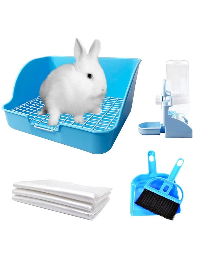 kathson Rabbit Litter Box Toilet Pet Potty Trainer Cage Corner Tray Pan Litter Bedding Box Hanging Water Fountain Automatic Dispenser for Adult Guinea Pigs Rabbits Hamster Chinchilla Ferret Blue