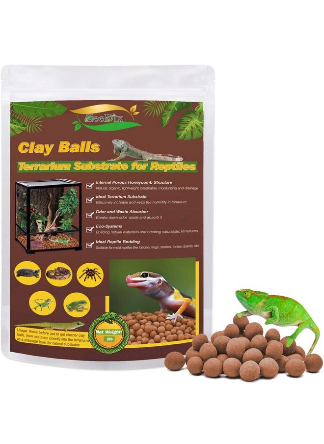 ZeeDix 2LBS Expanded Clay Balls for Reptile Terrarium Substrate - 100% Natural Lightweight Clay Pebbles Substrate, Bioactive Terrarium Substrate for Frogs Bearded Dragon Tortoises Snake Bedding