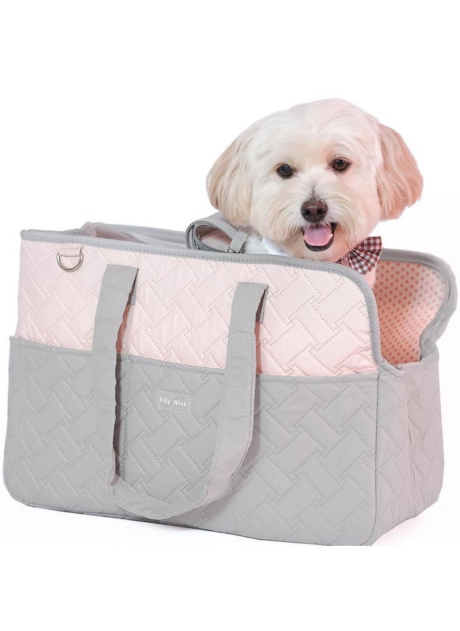 Dog Carrier Purse 3-in-1 Grey & Pink Pet Travel Bag for Small Dogs & Cats - Handheld, Crossbody & Shoulder Carry with 3 Bonus Pockets and One Sided Storage Pocket Soft, Comfortable, Perfect for Travel