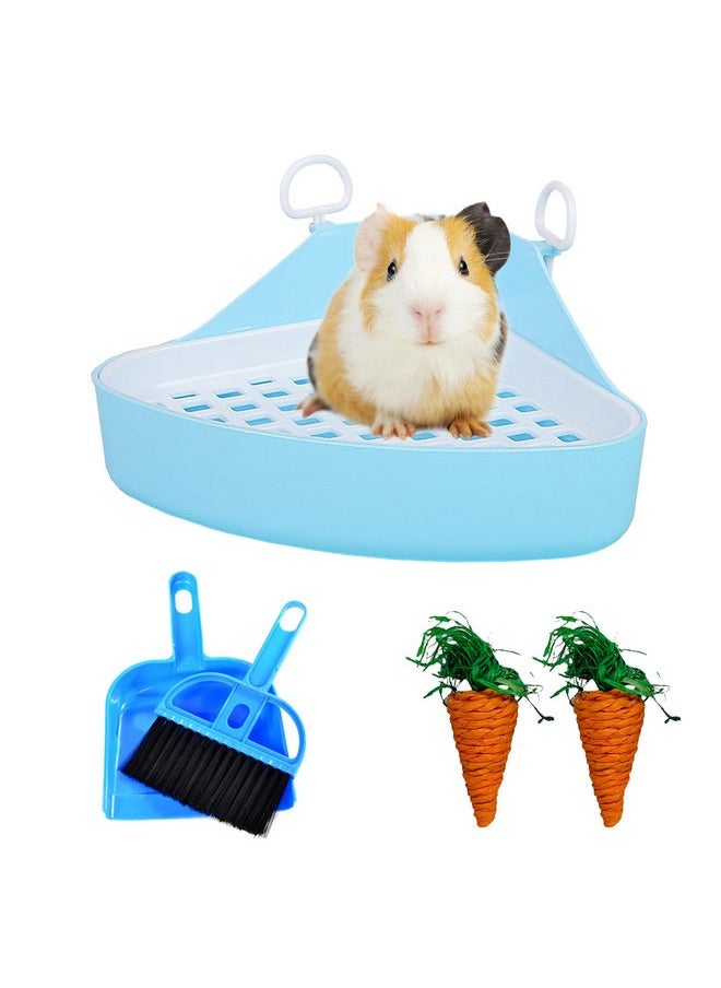 Hamiledyi Guinea Pig Potty Trainer Corner, Small Animals Triangle Plastic Litter Box, Bedding Litter Box Pee Pan Tray Toilet for Hamster Gerbil Bunny Ferret Chinchilla Hedgehog (Blue)