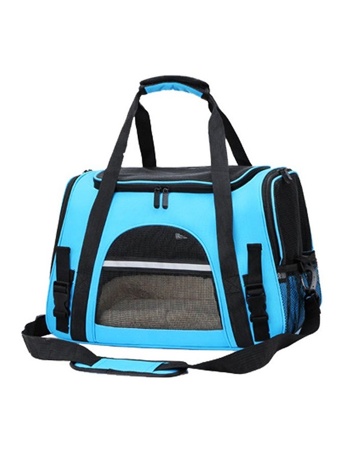 Pet Travel Carrier for Cats Dogs Puppies Bunny Breathable Mesh Foldable Pet Soft-Sided Carrier with Zippers and Strip Pet Bag for Car Plane Trains Traveling (Blue)