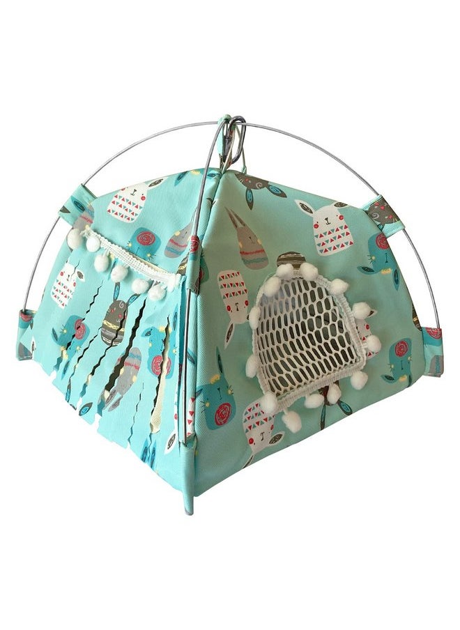 Portable Small Animal Tents House Cave Habitat Hideout with Forest Hidey Curtain for Hamster/Mice/Gerbil Rats/Guinea Pigs Hedgehog Nest Cushion Beds (Blue)