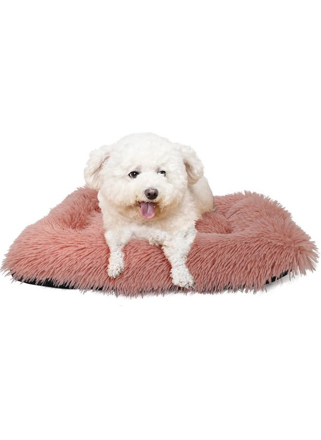 24 Inch Dog Bed Pink for Crate Washable,Small Dog Bed Princess for Kennel Cage Travel Car Camping,Square Soft Plush Puppy Mat Pet Cushion Fluffy Calming Yorkie Bed