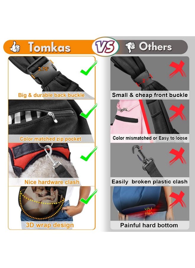 Tomkas Small Dog Sling Carrier - Adjustable Strap & Zip Pocket - Suitable for Puppies (Black)