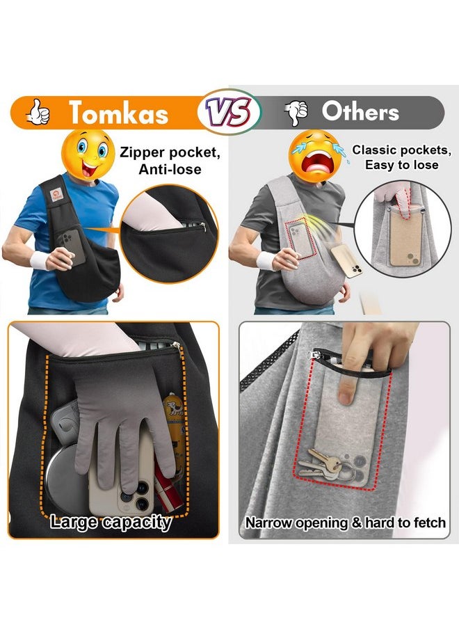 Tomkas Small Dog Sling Carrier - Adjustable Strap & Zip Pocket - Suitable for Puppies (Black)