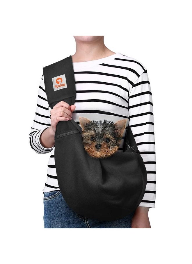 Tomkas Small Dog Sling Carrier - Adjustable Strap & Zip Pocket - Suitable for Puppies (Black)