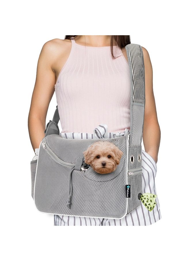 PetAmi Small Dog Sling Carrier, Soft-Sided Crossbody Puppy Carrying Purse Bag, Adjustable Sling Pet Pouch to Wear Medium Cat Travel, Dog Bag for Traveling Breathable, Poop Bag Dispenser, Stripe Black