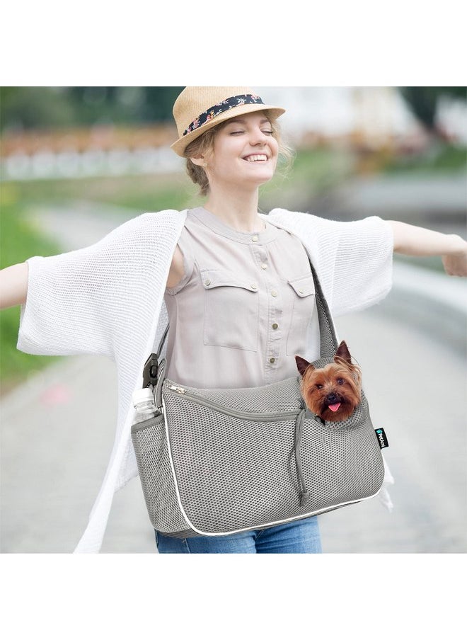 PetAmi Small Dog Sling Carrier, Soft-Sided Crossbody Puppy Carrying Purse Bag, Adjustable Sling Pet Pouch to Wear Medium Cat Travel, Dog Bag for Traveling Breathable, Poop Bag Dispenser, Stripe Black