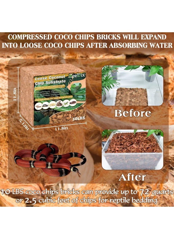ZeeDix 10LB Coco Fiber Chips Substrate for Reptiles, 72 Quart Coconut Fiber Husk Substrate Mulch Coco Chips Bricks Reptiles Bedding for Geckos, Lizards, Tortoises, Ball Python, Frogs