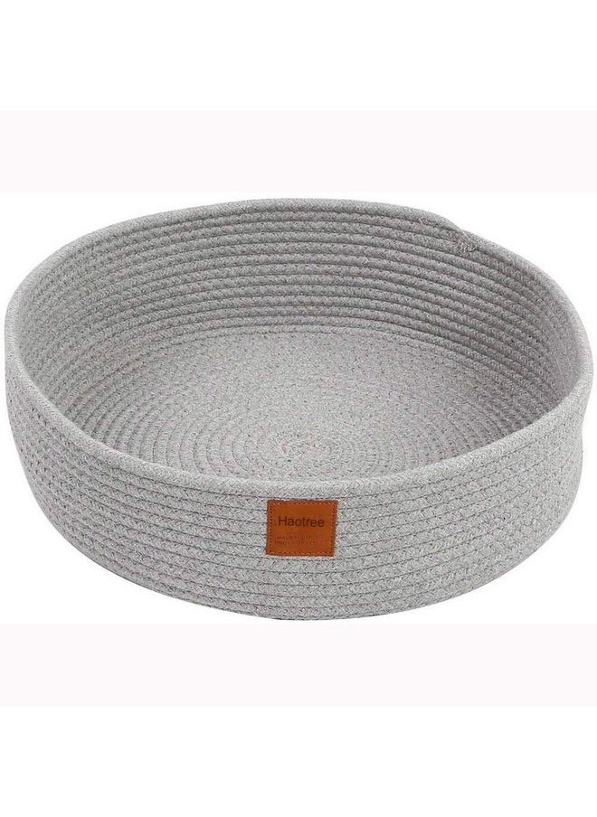 Large Cat Bed Basket Round Cotton Rope Woven - Calming Cat Rope Bed Sleep Surface 17.7 inches(45 cm),Cozy Scratching Indoor Cat bed for a Large Cat or 2 Small Cats,Fit up to 20 lbs Pets,Washable,Grey