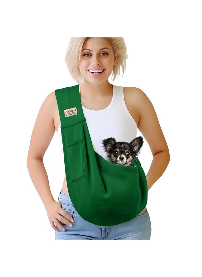 artisome Pet Dog Sling Carrier for 3-10 lbs pet,Dog Purse Pouch,Dog Satchel,Reversible unadjustable Strap Travel Hand-Free Safe Bag Small Puppy Backpack (EmeraldGreen)