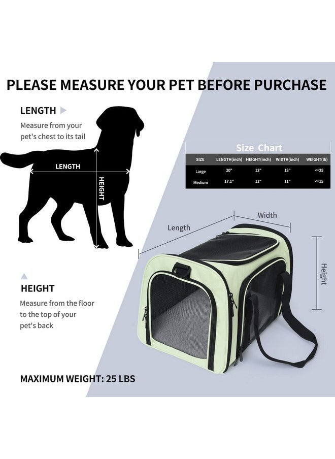 Mile High Life | Outdoor Travel Pet Carrier | Kitty Puppy Cat Carriers | Collapsible Dog Carrier for Small Medium Dogs | Cat Crates w Breathable Mesh with Soft-Sided (Green, Medium)