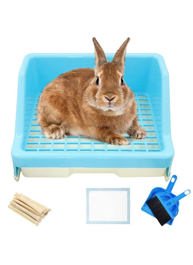 Hamiledyi 14 Pcs Rabbit Litter Box with Drawer Urinal Pad Pet Toilet Cage Trainer Corner Potty Cleaner Broom Brush Dustpan for Guinea Pigs Chinchilla Ferret Bunny Hedgehog Small Animals(Blue)