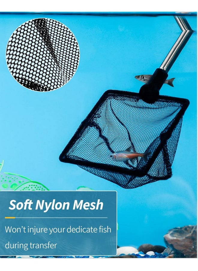 Pawfly 3 Inch Aquarium Fish Net with Telescopic Stainless Steel Handle Small Square Net with Soft Fine Mesh Sludge Food Residue Wastes Skimming Cleaning Net for Fish Tanks Small Koi Ponds and Pools