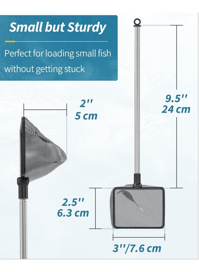 Pawfly 3 Inch Aquarium Fish Net with Telescopic Stainless Steel Handle Small Square Net with Soft Fine Mesh Sludge Food Residue Wastes Skimming Cleaning Net for Fish Tanks Small Koi Ponds and Pools