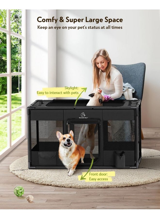 Dog Playpen,Fabric Mesh Dog Fence, Portable Soft Dog Cat Kennel Crate,Breathable Exercise Pet Play Pen for Dogs,PVC Pipe Frame,Indoor Outdoor Pet Fence Cage for Small Animals with Carrying Case(M)