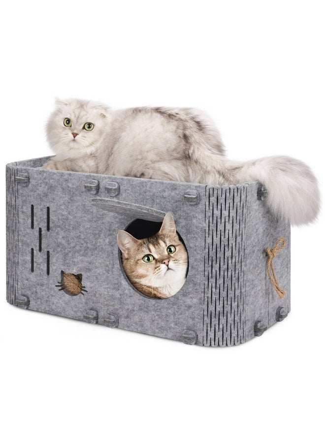 Aitmexcn Cat House for Indoor Cats, Cozy Cat Bed Cave, Scratch Resistant Peekaboo Cat Caves, Modern Cat Enclosed House Hideaway for Multiple & Large Cats, Grey