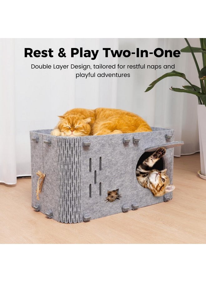 Aitmexcn Cat House for Indoor Cats, Cozy Cat Bed Cave, Scratch Resistant Peekaboo Cat Caves, Modern Cat Enclosed House Hideaway for Multiple & Large Cats, Grey