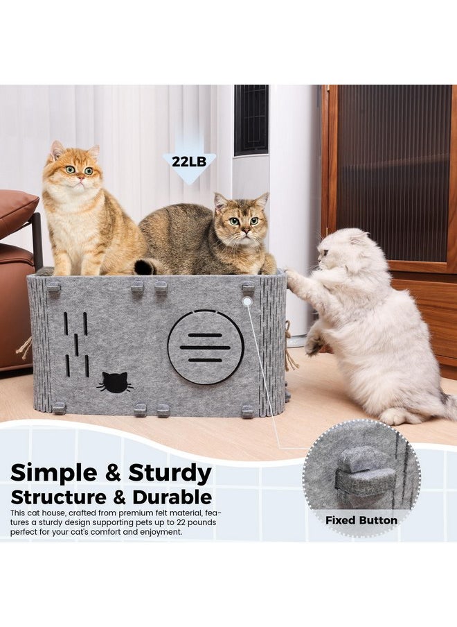 Aitmexcn Cat House for Indoor Cats, Cozy Cat Bed Cave, Scratch Resistant Peekaboo Cat Caves, Modern Cat Enclosed House Hideaway for Multiple & Large Cats, Grey