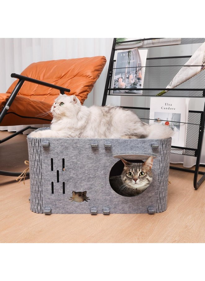 Aitmexcn Cat House for Indoor Cats, Cozy Cat Bed Cave, Scratch Resistant Peekaboo Cat Caves, Modern Cat Enclosed House Hideaway for Multiple & Large Cats, Grey