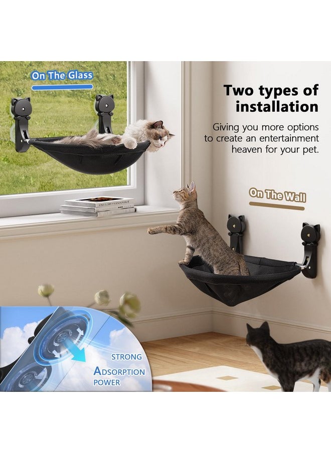 JUNSPOW Cat Window Perch Cordless, Foldable & Stable Cat Beds- Breathable Cat Window Hammock for Overlooking, Sunbathing and Climbing - Maximum Hold Up to 40lb