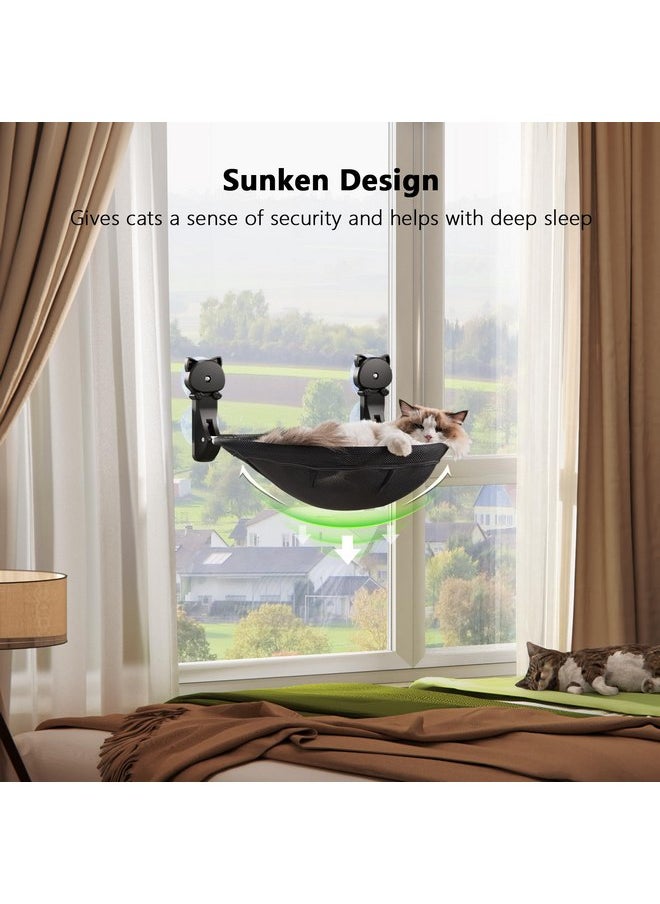JUNSPOW Cat Window Perch Cordless, Foldable & Stable Cat Beds- Breathable Cat Window Hammock for Overlooking, Sunbathing and Climbing - Maximum Hold Up to 40lb