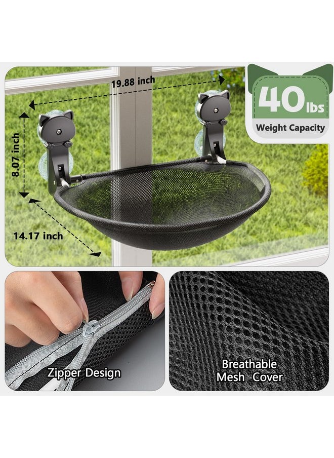 JUNSPOW Cat Window Perch Cordless, Foldable & Stable Cat Beds- Breathable Cat Window Hammock for Overlooking, Sunbathing and Climbing - Maximum Hold Up to 40lb