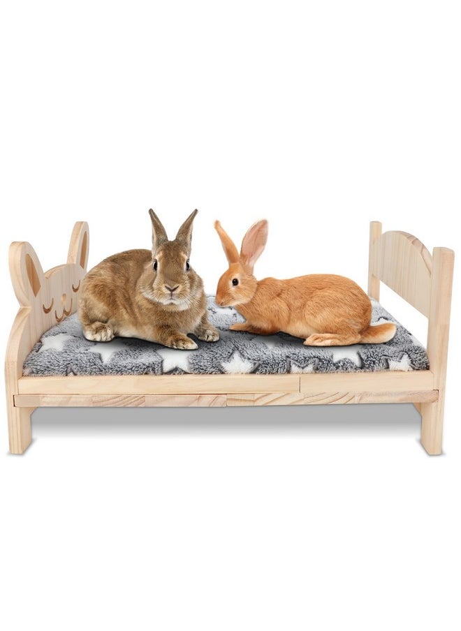 BWOGUE Large Wooden Rabbit Bed, 2 in 1 Folding Wooden Pet Bed with Removable Cushion Small Animals Bed for Rabbits Bunny Guinea Pigs Kittens Puppy Sleeping Habitat (20.5