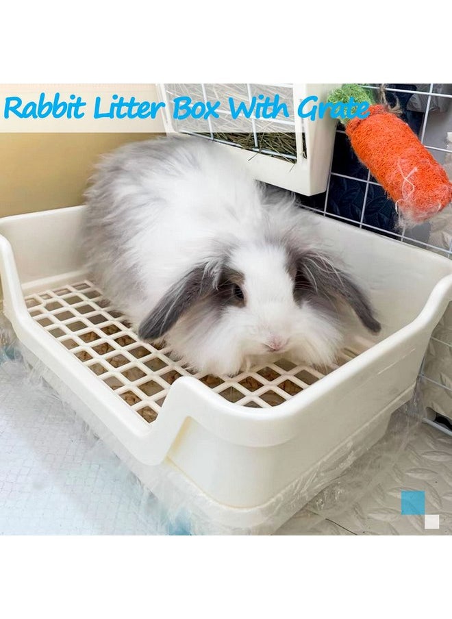 Hamiledyi Extra Large Rabbit Litter Box Pet Corner Toilet Small Animal Potty Trainer Huge Bunny Litter Pan with Plastic Grate Deep Dump Tray for Adult Guinea Pigs Chinchillas Ferrets Galesaurs White