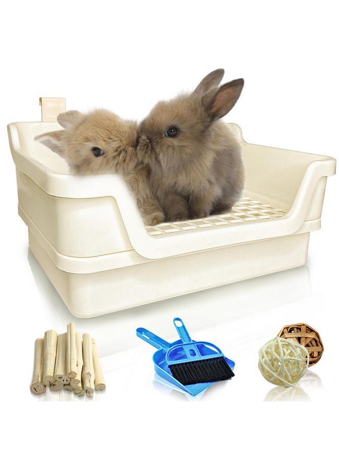 Hamiledyi Extra Large Rabbit Litter Box Pet Corner Toilet Small Animal Potty Trainer Huge Bunny Litter Pan with Plastic Grate Deep Dump Tray for Adult Guinea Pigs Chinchillas Ferrets Galesaurs White