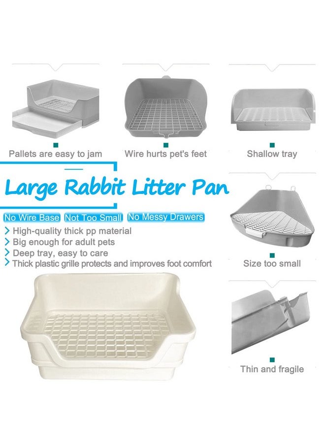 Hamiledyi Extra Large Rabbit Litter Box Pet Corner Toilet Small Animal Potty Trainer Huge Bunny Litter Pan with Plastic Grate Deep Dump Tray for Adult Guinea Pigs Chinchillas Ferrets Galesaurs White