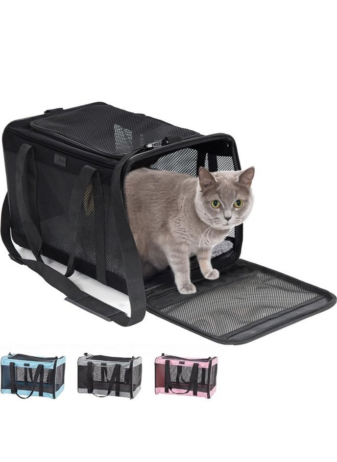 Gorilla Grip Airline Travel Cat Carrier Bag Up to 15 Lbs, Breathable Mesh Collapsible Pet Carriers for Small, Medium Cats, Small Dogs, Puppies, Portable Kennel with Soft Washable Waterproof Pad, Black